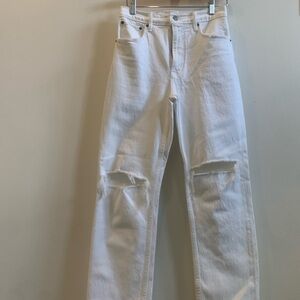 Abercrombie & Fitch White Straight Jeans with Distressed Details